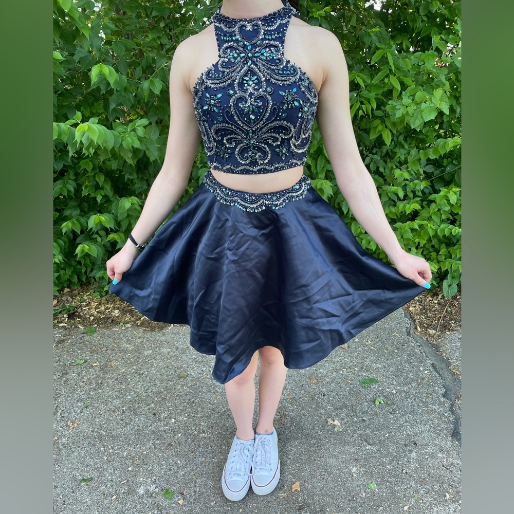 Blush Prom two piece homecoming dress, size 00, navy blue.